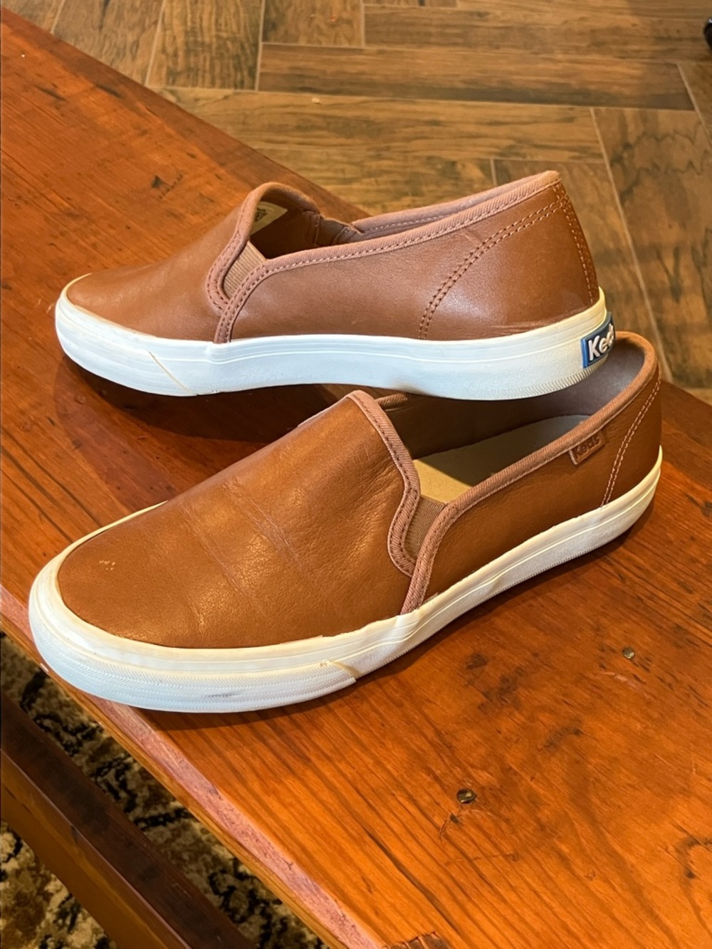 Keds Brown Slip-On Leather Loafers with White Sole